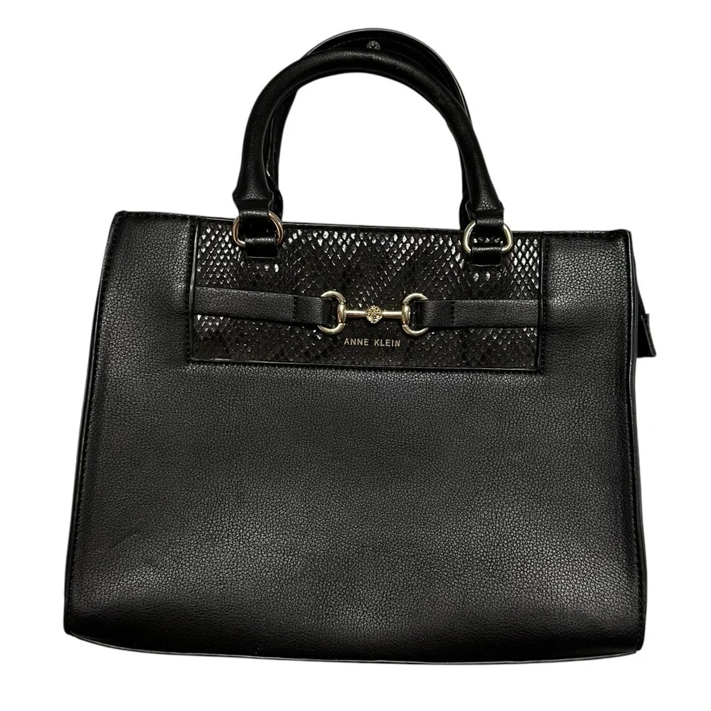 Anne Klein Black Convertible Satchel Hand Bag with Hardware